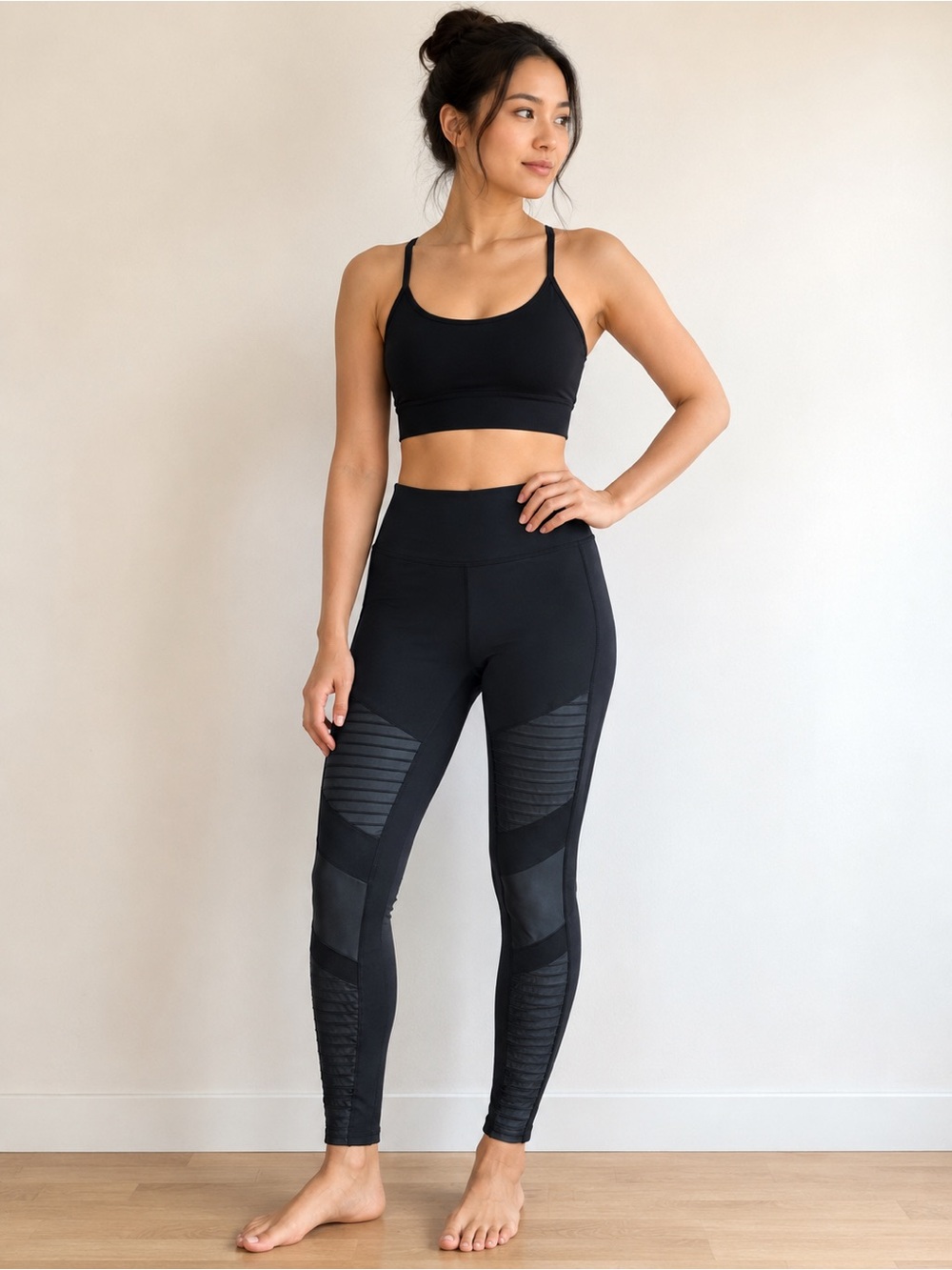 Alo Yoga Moto Legging Black Faux Leather Panel High Waist Size M
